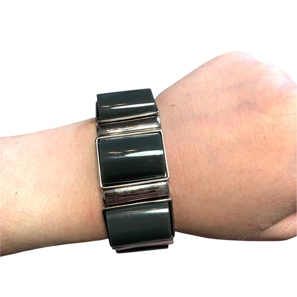 Boutique Gray Rectangle Elastic Statement Slip On Bracelet One Size